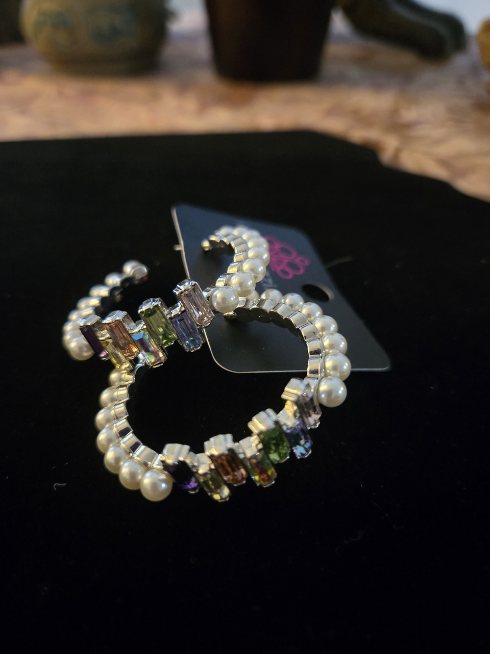 Pearl and Multicolor Crystal Hoop Earrings - Women Jewelry
